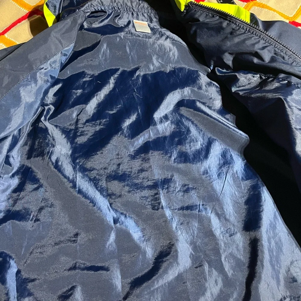 GYMBOREE YOUTH WINDBREAKER ZIP FRONT JACKET W/HOOD LIGHTWEIGHT‎ NAVY/LIME M 7-8